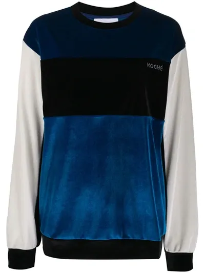 Koché Colour Block Velvet Sweatshirt In Blue