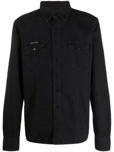 Philipp Plein Gothic Plein Denim Shirt In Black