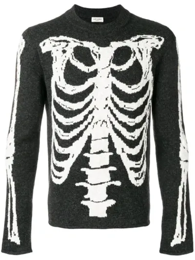 Saint Laurent Skeleton Intarsia Knit Sweater In Grey