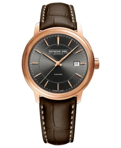 Raymond Weil Men's Swiss Automatic Maestro Brown Leather Strap Watch 40mm