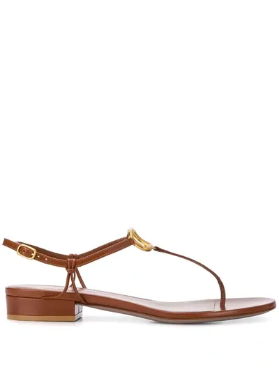 Valentino Garavani Vlogo Sandals In Leather In Brown