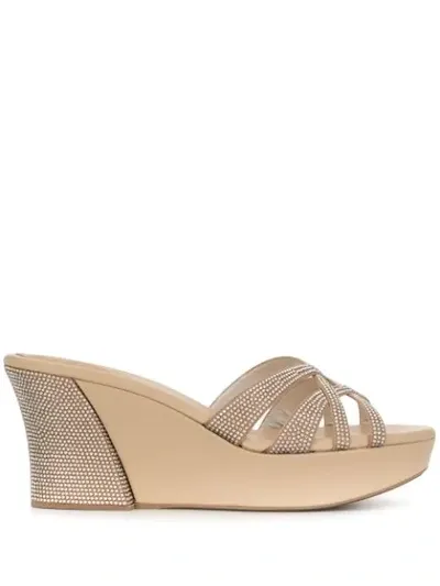 René Caovilla Crystal Embellished Platform Sandals In Neutrals