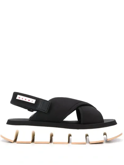 Marni Crossover Ridged Sandals In Black