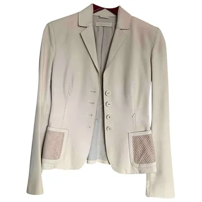 Pre-owned Bottega Veneta Leather Blazer In Ecru