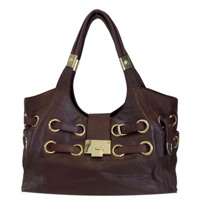 Pre-owned Jimmy Choo Leather Tote In Burgundy