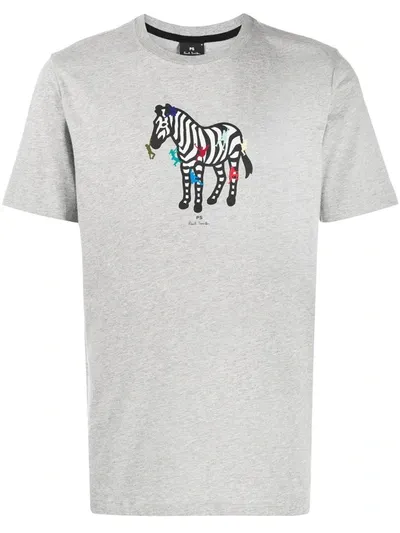 Ps By Paul Smith Zebra Print Organic Cotton T-shirt In Grey