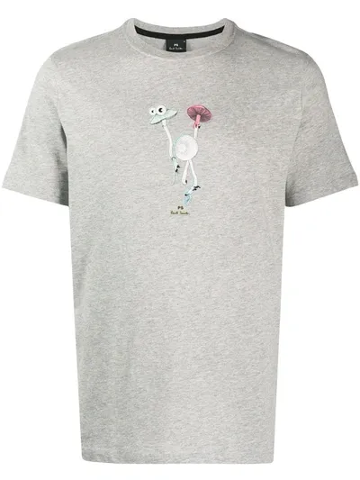 Ps By Paul Smith Mushroom-print Organic Cotton T-shirt In Grey