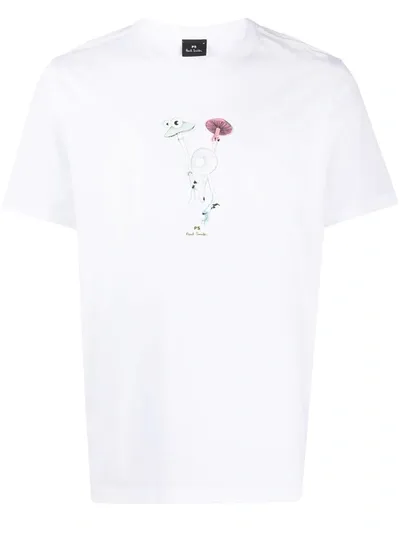 Ps By Paul Smith Mushroom-print Organic Cotton T-shirt In White