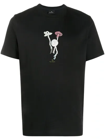 Ps By Paul Smith Mushroom-print Organic Cotton T-shirt In Black