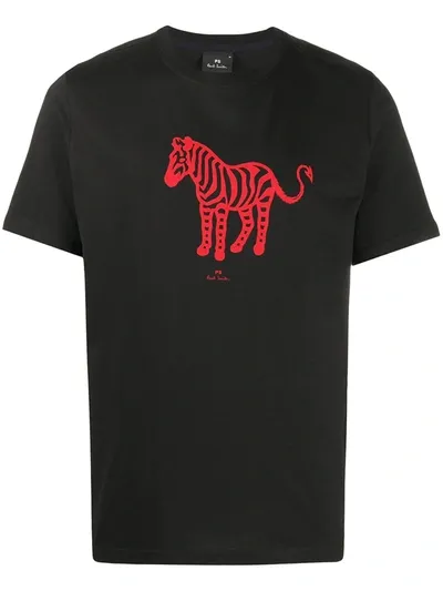 Ps By Paul Smith Zebra-print Organic Cotton T-shirt In Black