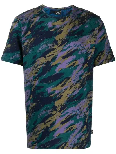 Ps By Paul Smith Camouflage-print Organic Cotton T-shirt In Blue