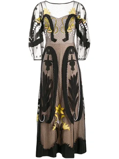 Temperley London Art Deco-embroidered Tulle Midi Dress In Black