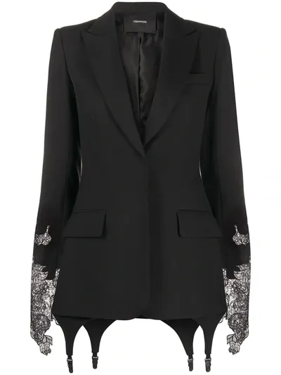 Vera Wang Lace-trim Single Breasted Blazer In Black