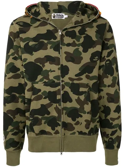 Bape Camouflage Print Hoodie In Green