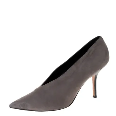 Pre-owned Celine Grey Nubuck Leather V Neck Pointed Toe Pumps Size 38.5