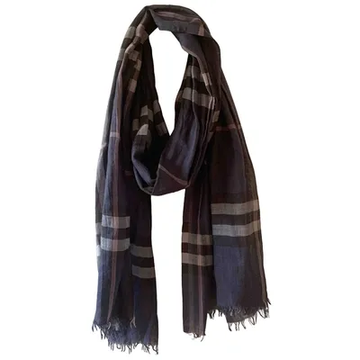 Pre-owned Burberry Silk Scarf In Navy