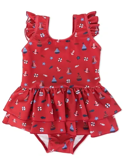 Familiar Kids' All-over Print Swimsuit In Red