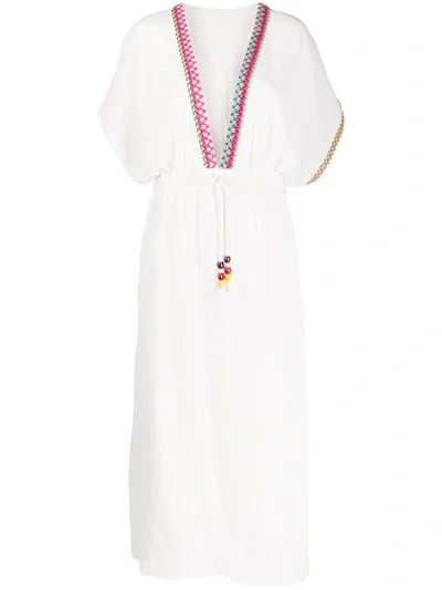 Mira Mikati Embroidered V-neck Maxi Dress In White