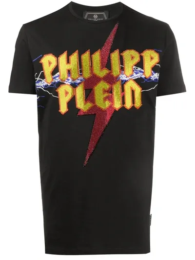 Philipp Plein Thunderbolt Logo T-shirt In Black