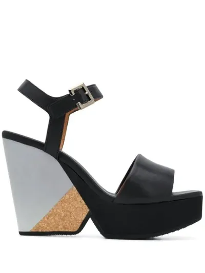 Robert Clergerie High Wedge Heel Sandals In Black