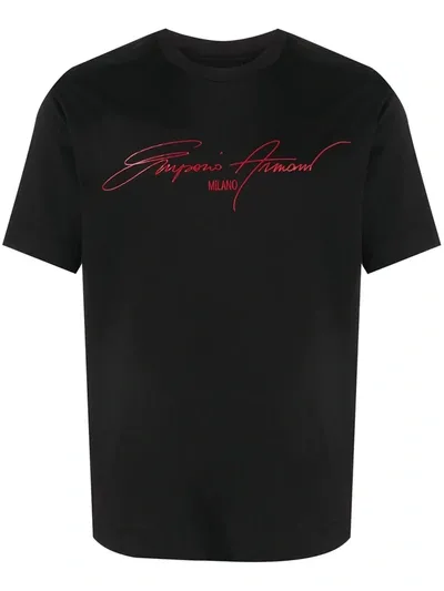 Giorgio Armani Signature Logo Print T-shirt In Black