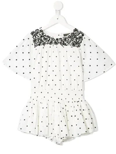 Velveteen Kids' Blair Polka Dot Playsuit In White