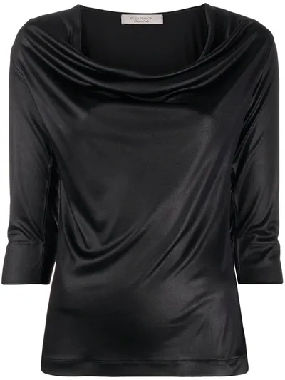 D-exterior Draped Cowl-neck Blouse In Black