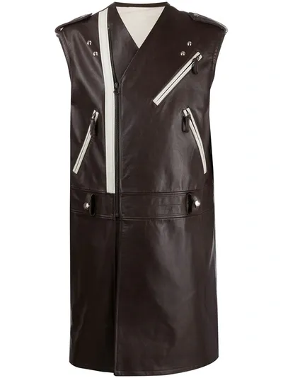 Raf Simons Sleeveless Long Jacket In Brown