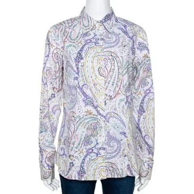 Pre-owned Etro Multicolor Striped Paisley Printed Cotton Button Front Shirt L