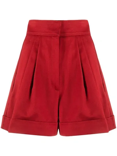 Francoise High-waist Pleated Cotton Shorts In Red