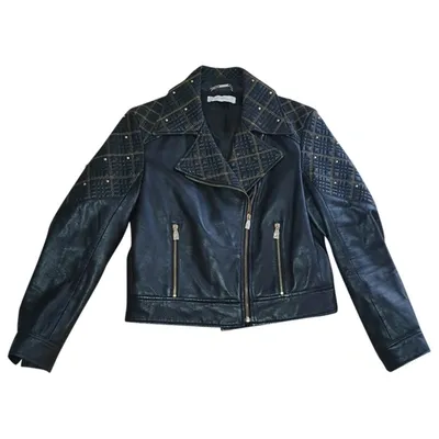 Pre-owned Versace Leather Biker Jacket In Black