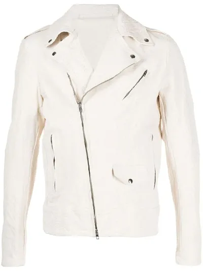 Salvatore Santoro Crocodile-effect Biker Jacket In Beige