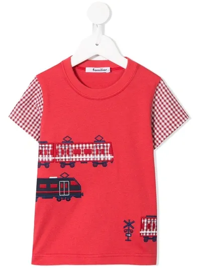 Familiar Kids' Embroidered Train T-shirt In Red