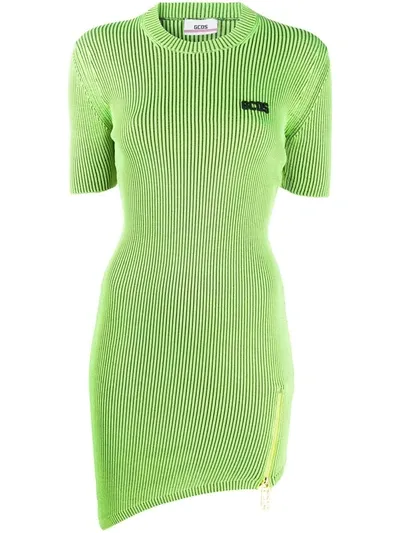 Gcds Logo-patch Ribbed Mini Dress In Green