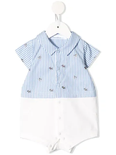 Familiar Babies' Striped Panel Cotton Romper In Blue