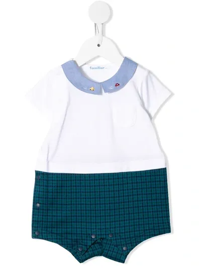 Familiar Babies' Checkered Embroidered Romper In White