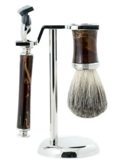 Bey-berk Men's 3-piece Fusion Razor, Badger Brush & Stand Set In Silver