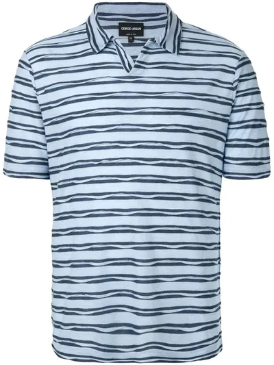 Giorgio Armani Striped Short Sleeve Polo Shirt In Blue