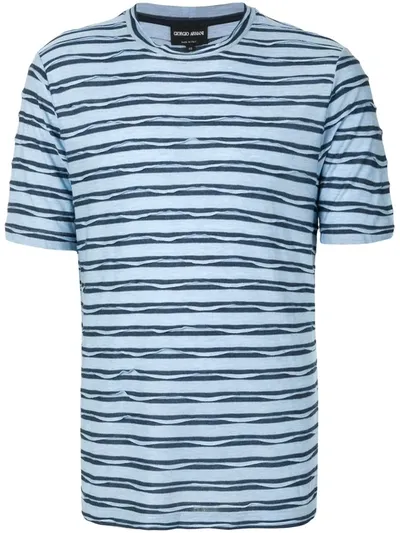 Giorgio Armani Striped Short Sleeve Shirt In Blue