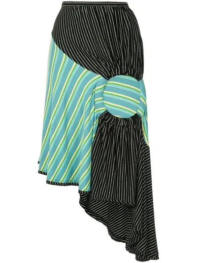 Kiko Kostadinov Asymmetric Length Striped Skirt In Green