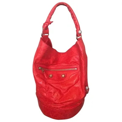 Pre-owned Balenciaga Pompon Leather Handbag In Red