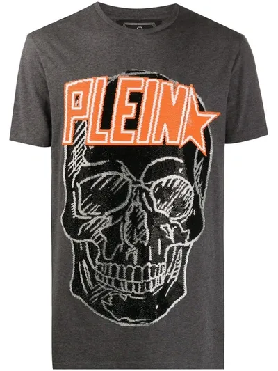 Philipp Plein Skull Logo Print T-shirt In Grey