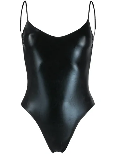 La Reveche Metallic-sheen Open Back One-piece In Black