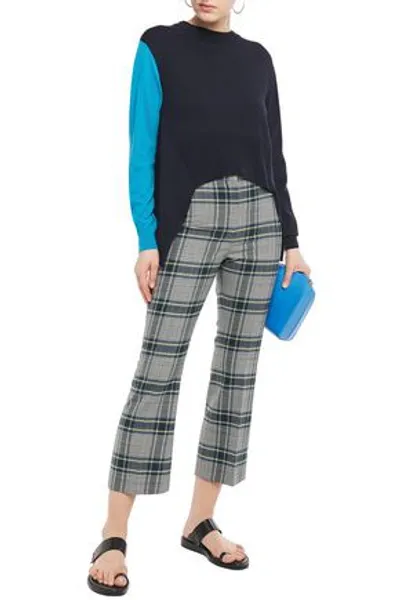 Cedric Charlier Checked Woven Kick-flare Pants In Gray