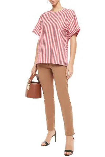 Victoria Beckham Striped Cotton-poplin Top In Red