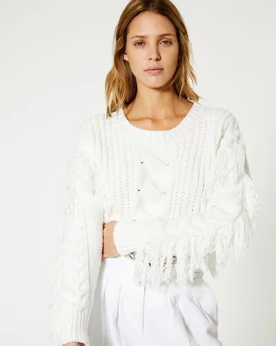 Iro Fringed Cable-knit Sweater In Mixed White