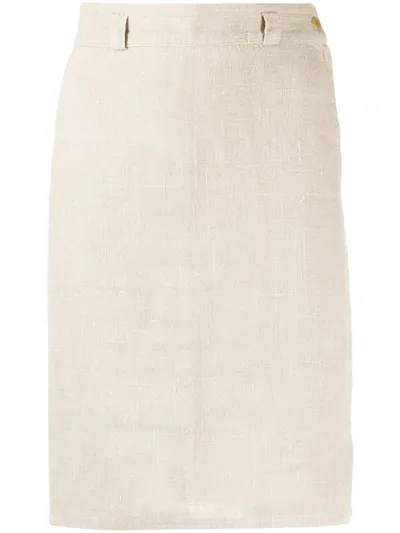 Pre-owned Versace 1980s High-waisted Straight Skirt In Neutrals