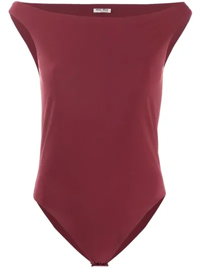 Pre-owned Miu Miu 2000s Slash Neck Bodysuit In Red