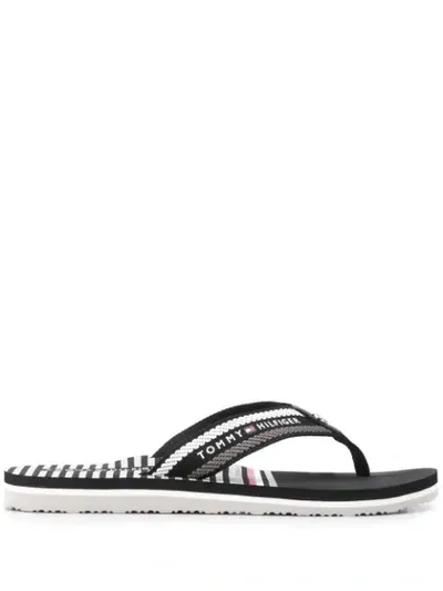 Tommy Hilfiger Striped Slip-on Flip Flops In Black