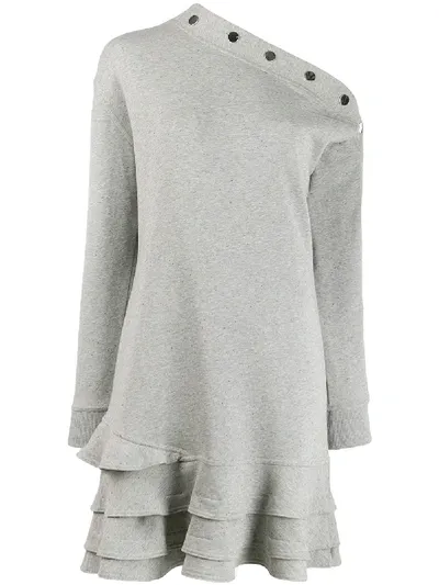 Derek Lam 10 Crosby Cressida Buttoned One-shoulder Sweatshirt Dress In Grey